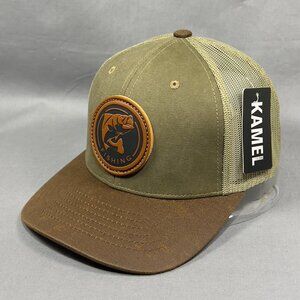 Kamel Bass Fishing Snapback Hat Green Trucker Western Farmer Leather Patch Mens